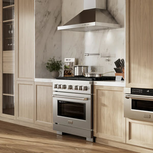 ZLINE Appliance Package - 36" Gas Range, Range Hood, 36" Refrigerator with Water/Ice Dispenser, 24" Microwave Drawer and Dishwasher in Stainless Steel