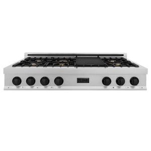 ZLINE Autograph 48" Legacy Gas Rangetop with 7 Burners and Porcelain Cooktop in Satin Stainless Steel with Matte Black Accents, RTSZ-48-MB