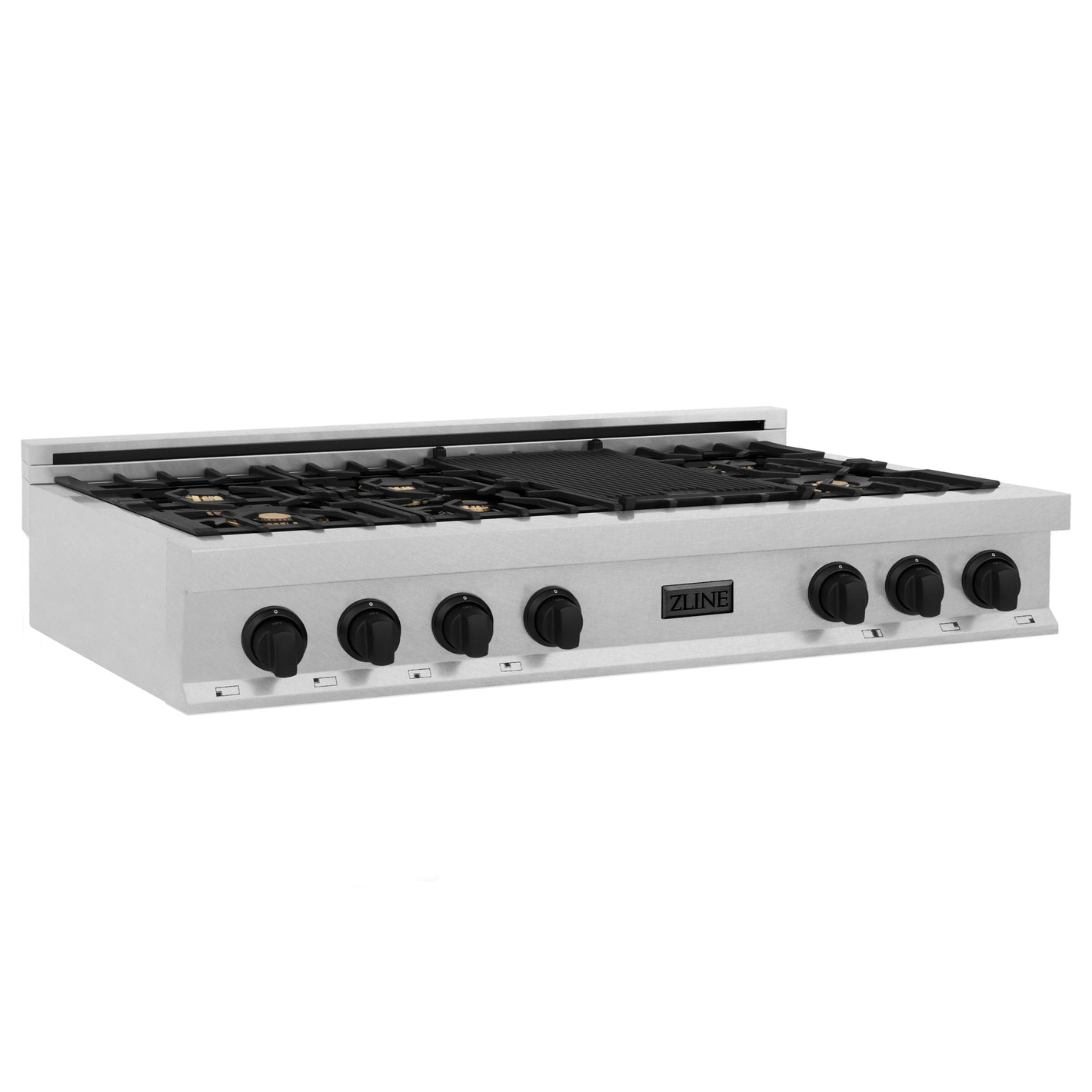 ZLINE Autograph 48" Legacy Gas Rangetop with 7 Burners and Porcelain Cooktop in Satin Stainless Steel with Matte Black Accents, RTSZ-48-MB