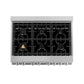 ZLINE 36" 4.6 cu. ft. Legacy Dual Fuel Range with Gas Cooktop and Electric Convection Oven in Satin Stainless Steel with 6 Brass Burners and Griddle, RAS-SN-BR-GR-36