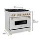 ZLINE Autograph 36" 4.6 cu. ft. Legacy Dual Fuel Range with 6 Burner Gas Cooktop and Electric Convection Oven in Satin Stainless Steel and Polished Gold Accents, RASZ-SN-36-G