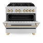 ZLINE Autograph 36" 4.6 cu. ft. Legacy Dual Fuel Range with 6 Burner Gas Cooktop and Electric Convection Oven in Satin Stainless Steel and Polished Gold Accents, RASZ-SN-36-G