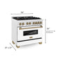 ZLINE Autograph 36" 4.6 cu. ft. Legacy Dual Fuel Range with 6 Burner Gas Cooktop and Electric Convection Oven in Satin Stainless Steel with White Matte Door and Champagne Bronze Accents, RASZ-WM-36-CB