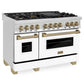 ZLINE Autograph Package - 48 In. Dual Fuel Range and Range Hood with White Matte Door and Champagne Bronze Accents, 2AKP-RAWMRH48-CB