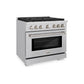 ZLINE Appliance Package - 36" Gas Range, Range Hood, 36" Refrigerator with Water/Ice Dispenser, 24" Microwave Drawer and Dishwasher in Stainless Steel