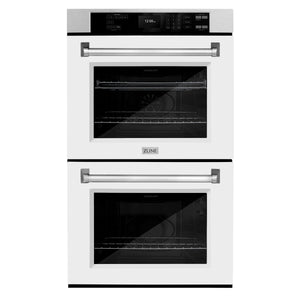 ZLINE 30" Professional True Convection Double Wall Oven with Air Fry and Self Clean in Satin Stainless Steel with White Matte Doors, WADS-WM-30