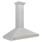 ZLINE Autograph 48" Convertible Satin Stainless Steel Wall Mount Range Hood with Polished Gold Handle, KB4SNZ-48-G