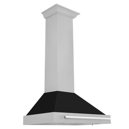 ZLINE 30" Convertible Satin Stainless Steel Wall Mount Range Hood with Black Matte Shell and Stainless Steel Handle, KB4SNX-BLM-30