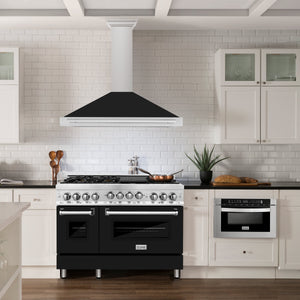 ZLINE 48" Convertible Satin Stainless Steel Wall Mount Range Hood with Black Matte Shell and Stainless Steel Handle, KB4SNX-BLM-48