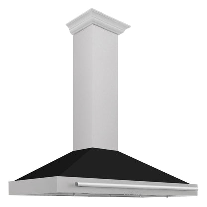 ZLINE 48" Convertible Satin Stainless Steel Wall Mount Range Hood with Black Matte Shell and Stainless Steel Handle, KB4SNX-BLM-48