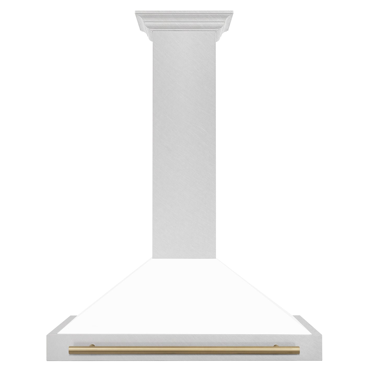 ZLINE Autograph 36" Convertible Satin Stainless Steel Wall Mount Range Hood with White Matte Shell and Champagne Bronze Handle, KB4SNZ-WM36-CB