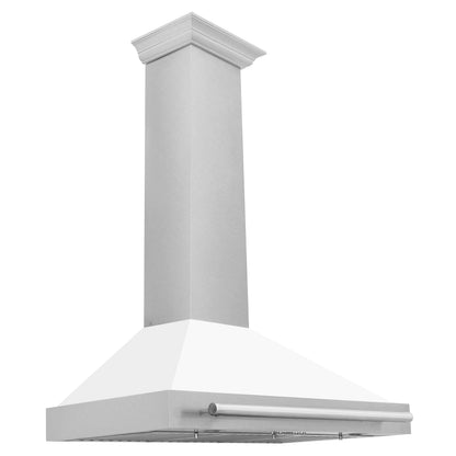 ZLINE 36" Convertible Satin Stainless Steel Wall Mount Range Hood with White Matte Shell and Stainless Steel Handle, KB4SNX-WM-36