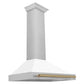 ZLINE Autograph 36" Convertible Satin Stainless Steel Wall Mount Range Hood with White Matte Shell and Champagne Bronze Handle, KB4SNZ-WM36-CB