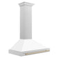 ZLINE Autograph 36" Convertible Satin Stainless Steel Wall Mount Range Hood with White Matte Shell and Champagne Bronze Handle, KB4SNZ-WM36-CB