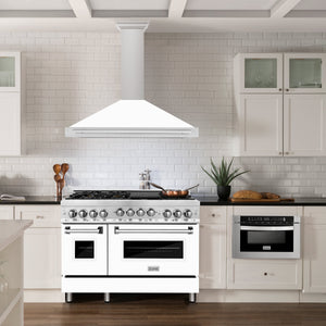 ZLINE 48" Convertible Satin Stainless Steel Wall Mount Range Hood with White Matte Shell and Stainless Steel Handle, KB4SNX-WM-48
