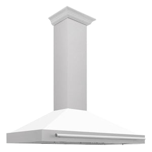 ZLINE 48" Convertible Satin Stainless Steel Wall Mount Range Hood with White Matte Shell and Stainless Steel Handle, KB4SNX-WM-48