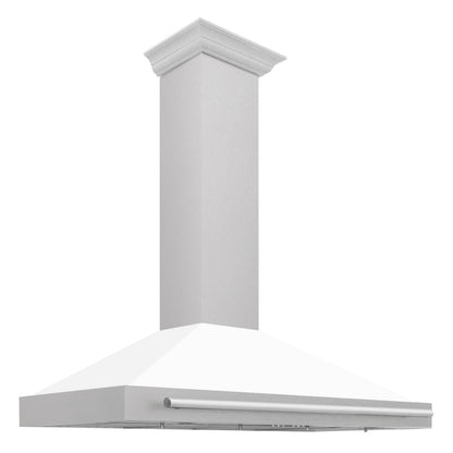 ZLINE 48" Convertible Satin Stainless Steel Wall Mount Range Hood with White Matte Shell and Stainless Steel Handle, KB4SNX-WM-48