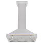 ZLINE Autograph 30" Convertible Satin Stainless Steel Wall Mount Range Hood with Polished Gold Handle, KB4SNZ-30-G
