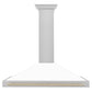 ZLINE Autograph 48" Convertible Satin Stainless Steel Wall Mount Range Hood with White Matte Shell and Polished Gold Handle, KB4SNZ-WM48-G