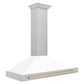 ZLINE Autograph 48" Convertible Satin Stainless Steel Wall Mount Range Hood with White Matte Shell and Polished Gold Handle, KB4SNZ-WM48-G