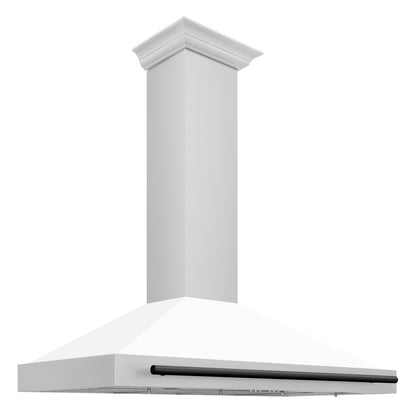 ZLINE 48 Inch Autograph Edition Stainless Steel Range Hood with a White Matte Shell and Matte Black Handle, KB4STZ-WM48-MB