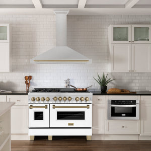 ZLINE Autograph 48" Convertible Satin Stainless Steel Wall Mount Range Hood with Champagne Bronze Handle, KB4SNZ-48-CB