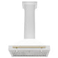 ZLINE 30 Inch Autograph Edition Stainless Steel Range Hood with White Matte Shell and Gold Handle, KB4STZ-WM30-G