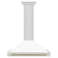ZLINE 36 Inch Autograph Edition Stainless Steel Range Hood with White Matte Shell and Champagne Bronze Handle, KB4STZ-WM36-CB