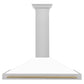 ZLINE Autograph 48" Convertible Satin Stainless Steel Wall Mount Range Hood with White Matte Shell and Champagne Bronze Handle, KB4SNZ-WM48-CB