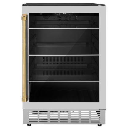 ZLINE Autograph 24" Monument 154 Can Beverage Fridge in Stainless Steel with Gold Accents, RBVZ-US-24-G