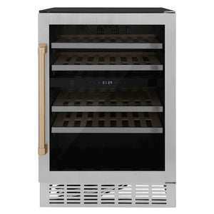 ZLINE Autograph 24" Monument Dual Zone 44-Bottle Wine Cooler in Stainless Steel with Champagne Bronze Accents, RWVZ-UD-24-CB
