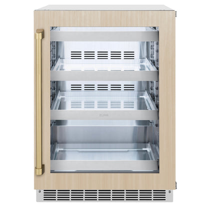 ZLINE Autograph 24" Touchstone 151 Can Beverage Fridge with Panel Ready Glass Door and Champagne Bronze Handle,  RBSPOZ-24-CB