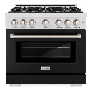 ZLINE 36" 5.2 cu. ft. Select Dual Fuel Range with 6 Burner Gas Cooktop and Electric Convection Oven in Satin Stainless Steel with Black Matte Door, HDRS-BLM-36
