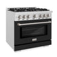 ZLINE 36" 5.2 cu. ft. Select Dual Fuel Range with 6 Burner Gas Cooktop and Electric Convection Oven in Satin Stainless Steel with Black Matte Door, HDRS-BLM-36