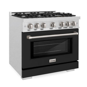 ZLINE 36" 5.2 cu. ft. Select Dual Fuel Range with 6 Burner Gas Cooktop and Electric Convection Oven in Satin Stainless Steel with Black Matte Door, HDRS-BLM-36