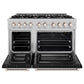 ZLINE 48" 6.7 cu. ft. Select Double Oven Gas Range with 8 Burner Cooktop in Satin Stainless Steel with Black Matte Doors, HGRS-BLM-48