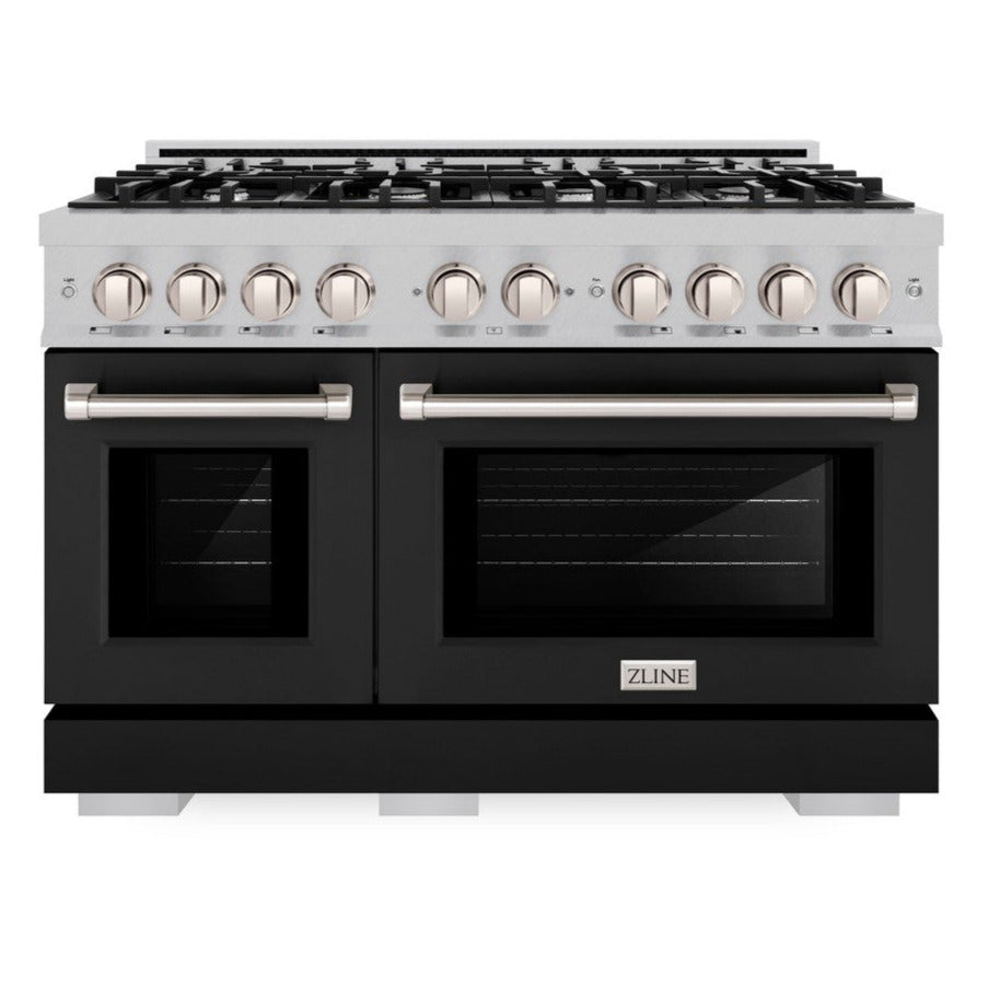 ZLINE 30" 4.2 cu. ft. Select Gas Range with 4 Burner Cooktop and Convection Gas Oven in Satin Stainless Steel with Black Matte Door, HGRS-BLM-30