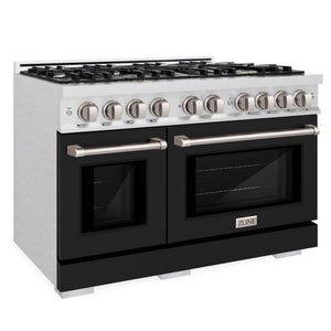ZLINE 48" 6.7 cu. ft. Select Double Oven Gas Range with 8 Burner Cooktop in Satin Stainless Steel with Black Matte Doors, HGRS-BLM-48