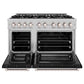 ZLINE 48" 6.7 cu. ft. Select Double Oven Dual Fuel Range with 8 Burner Gas Cooktop in Satin Stainless Steel with Black Matte Doors, HDRS-BLM-48