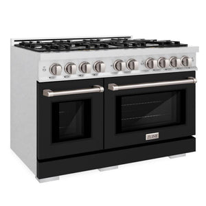 ZLINE 48" 6.7 cu. ft. Select Double Oven Dual Fuel Range with 8 Burner Gas Cooktop in Satin Stainless Steel with Black Matte Doors, HDRS-BLM-48