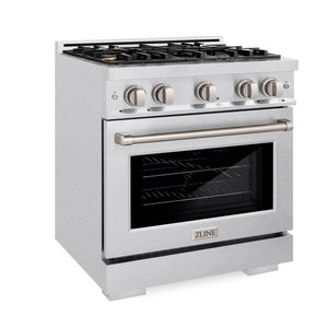 ZLINE 30" 4.2 cu. ft. Select Dual Fuel Range with Gas Cooktop and Electric Convection Oven in Satin Stainless Steel with 4 Brass Burners, HDRS-BR-30