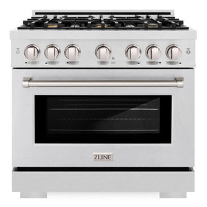 ZLINE 36" 5.2 cu. ft. Select Dual Fuel Range with Gas Cooktop and Electric Convection Oven in Satin Stainless Steel with 6 Brass Burners, HDRS-BR-36