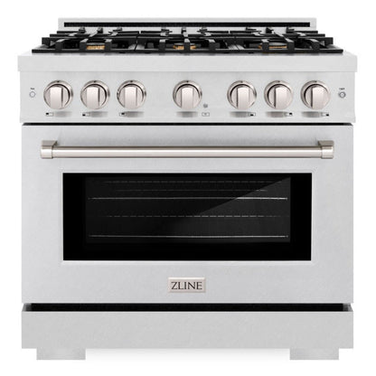 ZLINE 36" 5.2 cu. ft. Select Dual Fuel Range with Gas Cooktop and Electric Convection Oven in Satin Stainless Steel with 6 Brass Burners, HDRS-BR-36