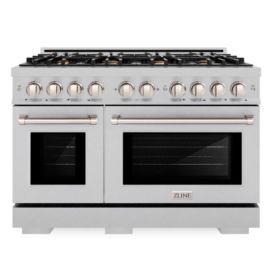 ZLINE 48" 6.7 cu. ft. Select Double Oven Dual Fuel Range in Satin Stainless Steel with 8 Brass Burners, HDRS-BR-48