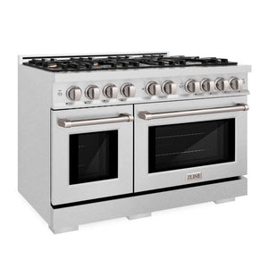 ZLINE 48" 6.7 cu. ft. Select Double Oven Dual Fuel Range in Satin Stainless Steel with 8 Brass Burners, HDRS-BR-48