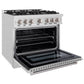 ZLINE 36" 5.2 cu. ft. Select Dual Fuel Range with 6 Burner Gas Cooktop and Electric Convection Oven in Satin Stainless Steel, HDRS-36