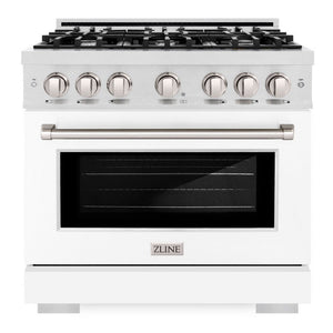 ZLINE 36" 5.2 cu. ft. Select Dual Fuel Range with 6 Burner Gas Cooktop and Electric Convection Oven in Satin Stainless Steel with White Matte Door, HDRS-WM-36