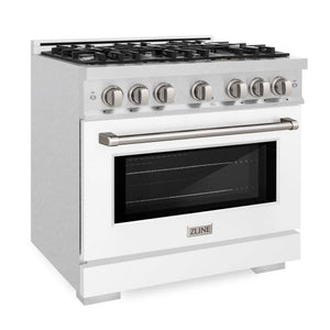 ZLINE 36" 5.2 cu. ft. Select Dual Fuel Range with 6 Burner Gas Cooktop and Electric Convection Oven in Satin Stainless Steel with White Matte Door, HDRS-WM-36