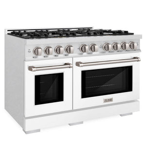 ZLINE 48" 6.7 cu. ft. Select Double Oven Dual Fuel Range with 8 Burner Gas Cooktop in Satin Stainless Steel with White Matte Doors, HDRS-WM-48