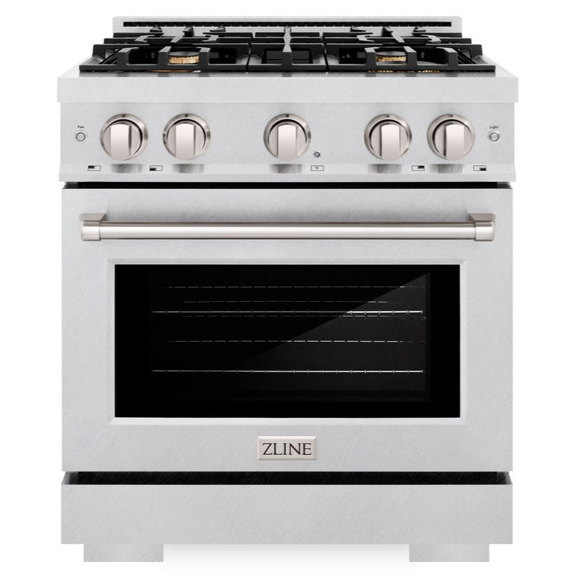 ZLINE 30" 4.2 cu. ft. Select Gas Range with Convection Gas Oven in Satin Stainless Steel with 4 Brass Burners, HGRS-BR-30